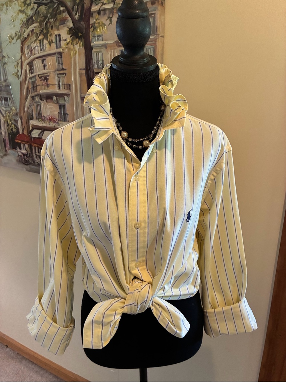 Polo by Ralph Lauren Yellow Striped Button-Down Shirt with Blue Pinstripes